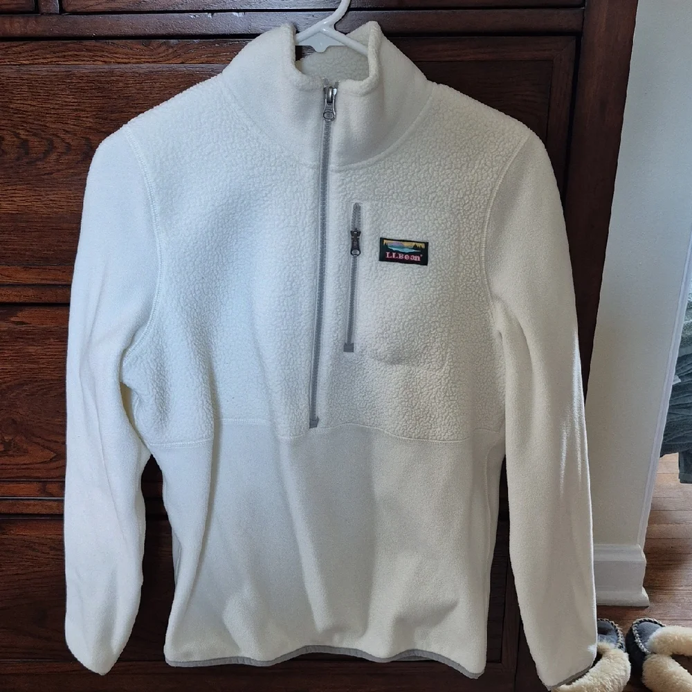 L.L. Bean Cream Fleece Half-Zip Pullover - Picture 1 of 6